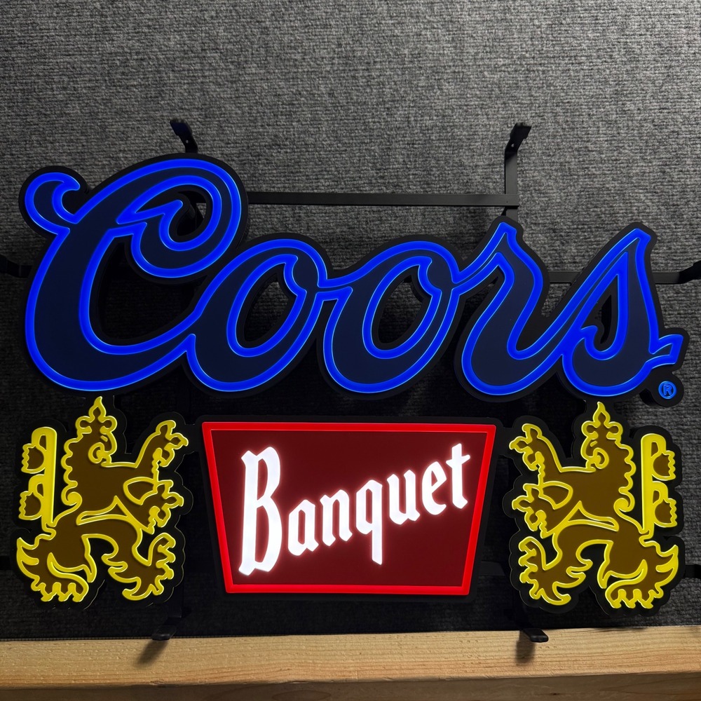 Coors Banquet LED Sign Large Blue Red Yellow Beer Bar Decor NEW With Box